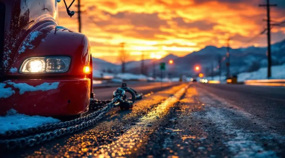 Professional flatbed tow truck loading a car on a Victoria roadside with amber safety lights at dusk.