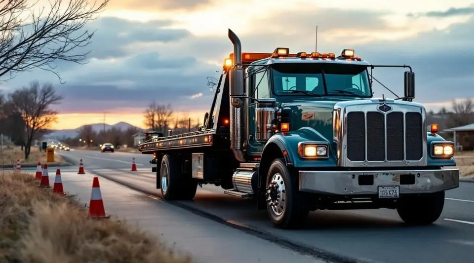 A professional flatbed tow truck operator in Victoria securing a luxury vehicle on a tilted hydraulic deck using soft-tie straps.